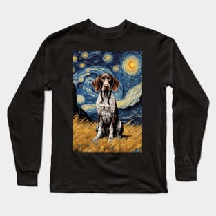 Cute Gsp German Shorthaired Pointer Dog Breed Painting in a Van Gogh Starry Night Art Style Long Sleeve T-Shirt